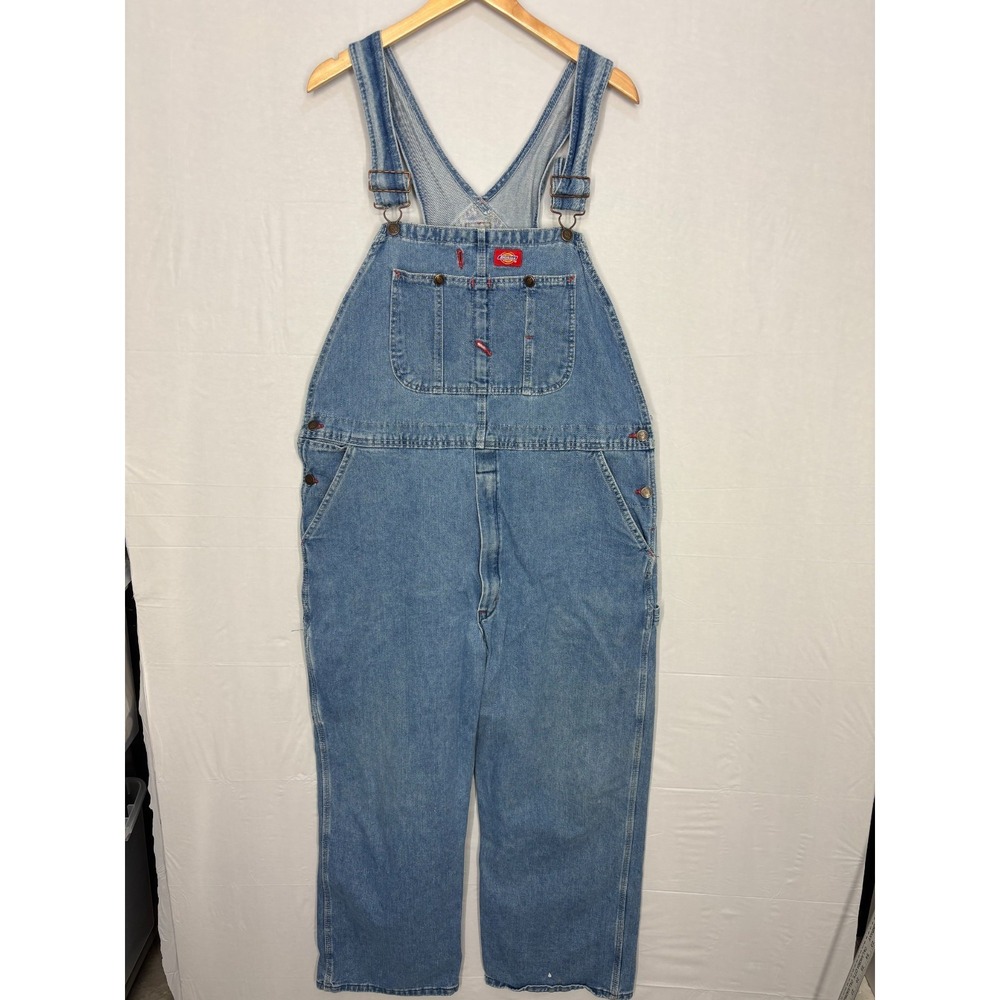 Dickies Overalls Mens Blue Spell Out Wide Leg Denim‎ Workwear Pockets 40x38